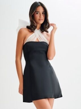 MESHKI Mini Dress Tulle Bow Size M Black White Color Pre-Owned